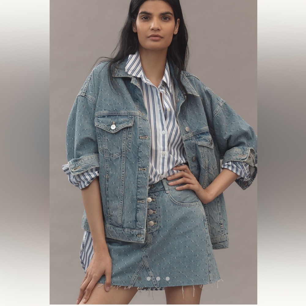 Blue Jacquard Denim Mini Skirt